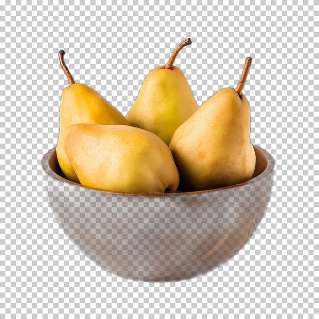 PSD wooden bowl of pear fruit isolated on transparent background