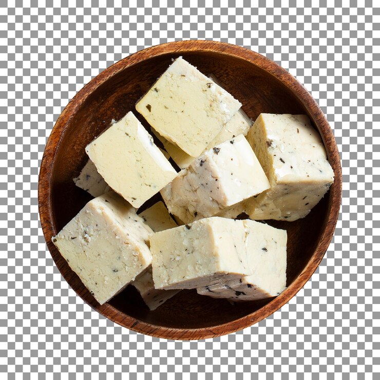 PSD wooden bowl of tofu isolated on transparent background