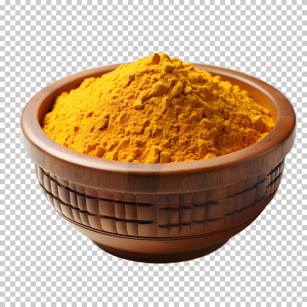 PSD wooden bowl of turmeric isolated on transparent background