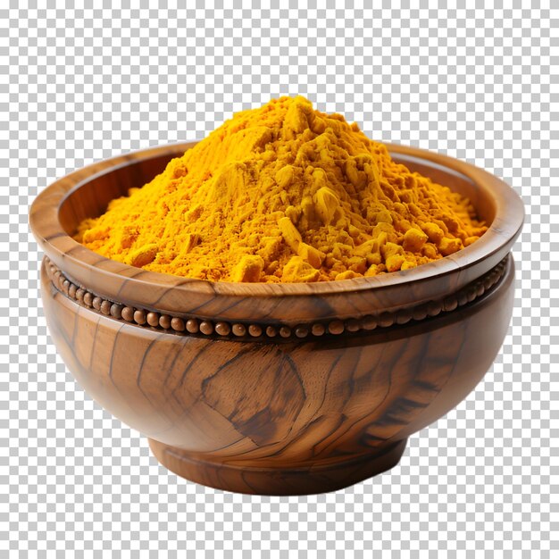 PSD wooden bowl of turmeric isolated on transparent background