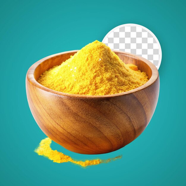 PSD wooden bowl of turmeric isolated on transparent background