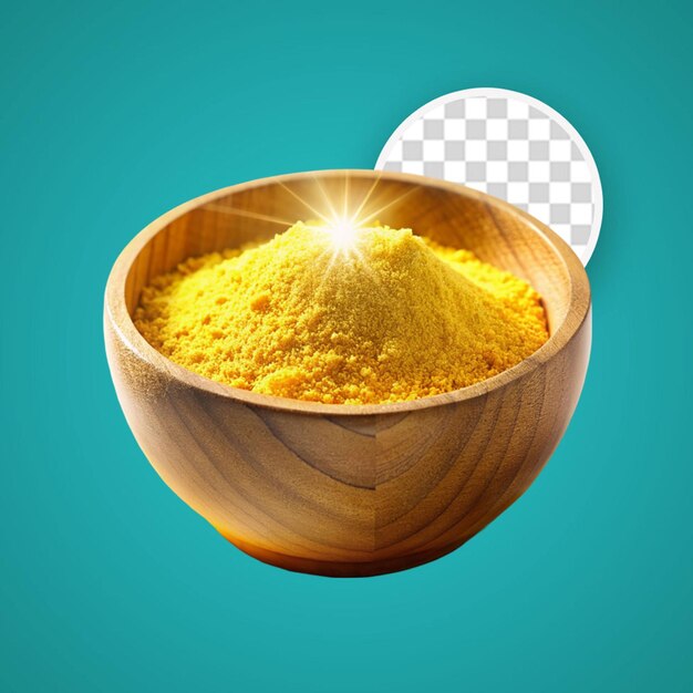 PSD wooden bowl of turmeric isolated on transparent background