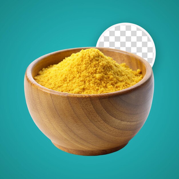 PSD wooden bowl of turmeric isolated on transparent background