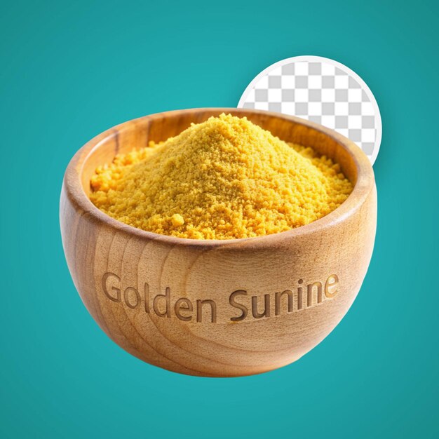 PSD wooden bowl of turmeric isolated on transparent background