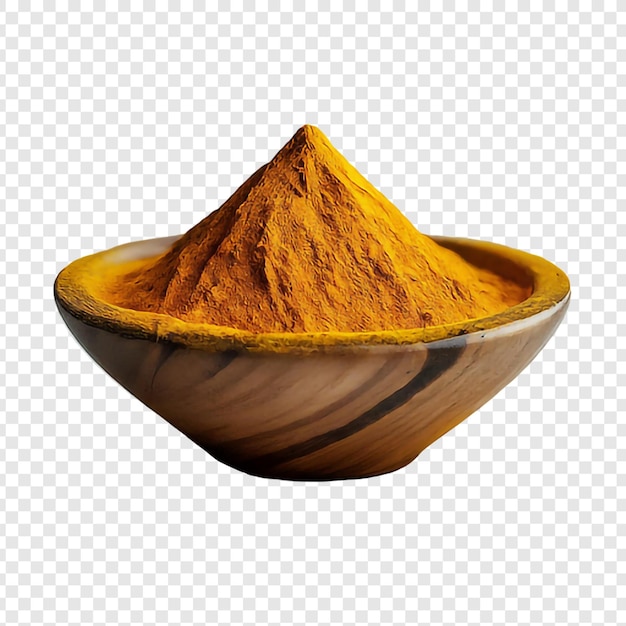 PSD wooden bowl of turmeric png isolated on transparent background psd