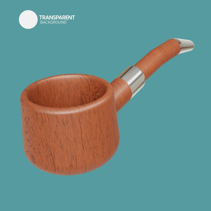 PSD a wooden bowl with a silver handle and a silver handle.