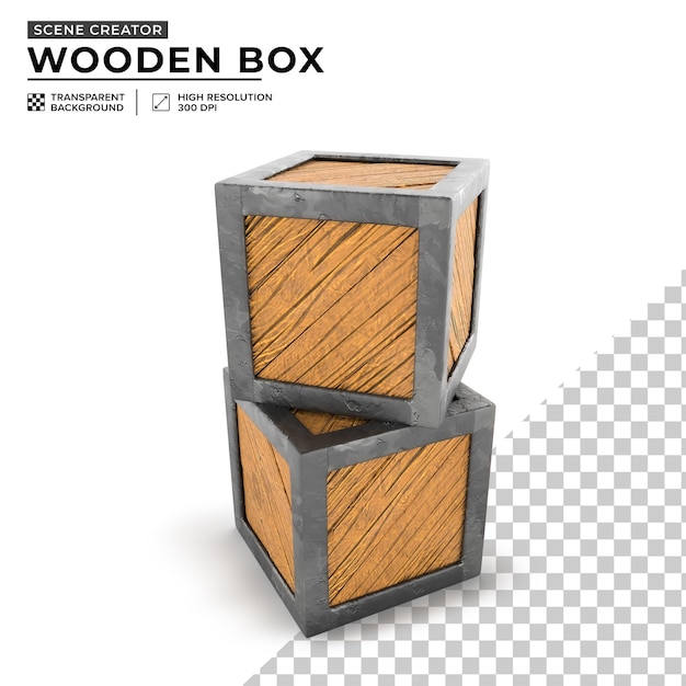 wooden box closed with iron cartoon stacked on illustration backdro