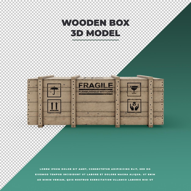 PSD wooden box fragile text model