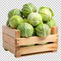 PSD wooden box full of cabbage transparent background