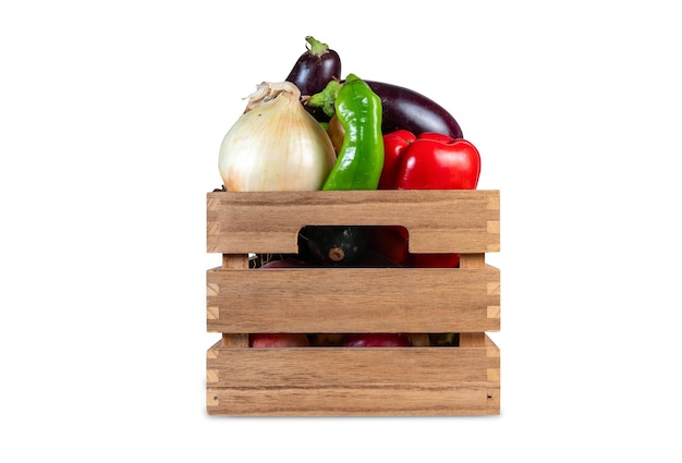 Wooden box full of fresh vegetables