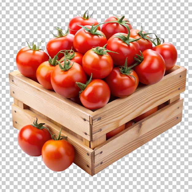 PSD wooden box full of tomatoes transparent background