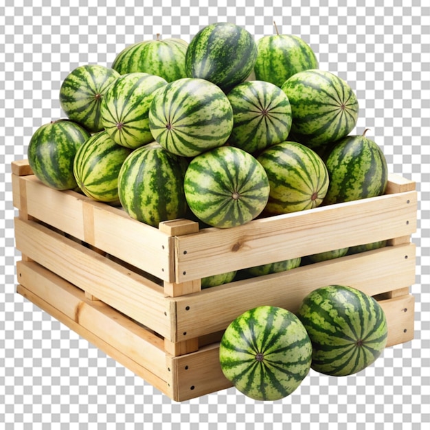 PSD wooden box full of watermelon transparent background