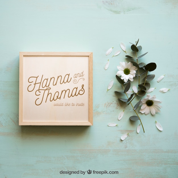 Wooden box mockup and petals