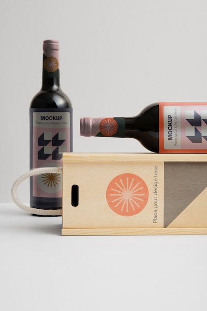 PSD wooden box for wine and bottles