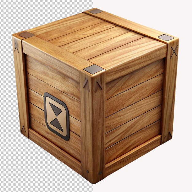 PSD a wooden box with a button that says