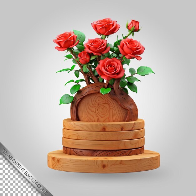 PSD a wooden box with a red roses on it