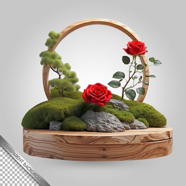 PSD a wooden box with roses and a wooden frame with a red roses on it