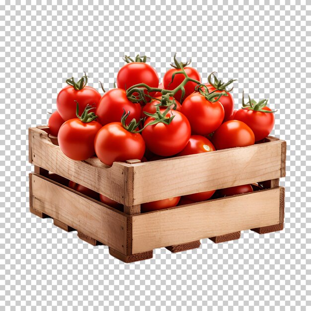 PSD 透明な背景にトマトを隔離した木製の箱