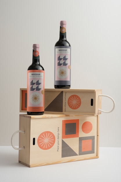 Wooden boxes for wine and bottles