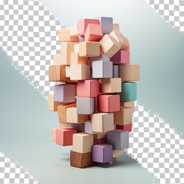 PSD wooden brain cube puzzle on a transparent background representing business success for a presentation