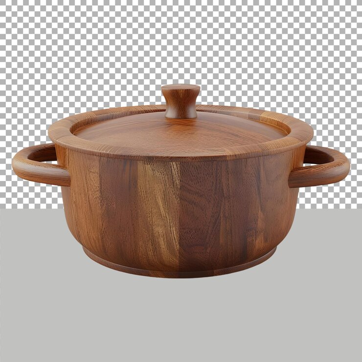 PSD wooden bread pot on transparent background ai generated