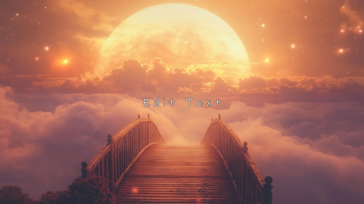 PSD wooden bridge leading to a giant moon in a dreamy cloudscape