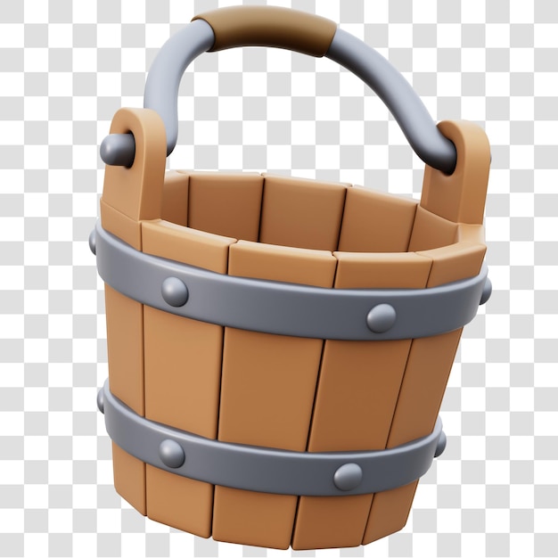 Wooden Bucket 3D Rendering Illustration Isolated Transparent Background
