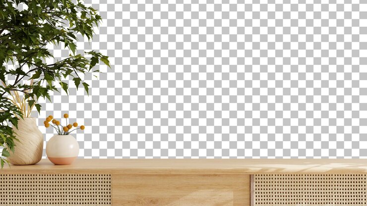 투명한 배경에 나무 캐비과 액세서리 장식 3d 렌더링