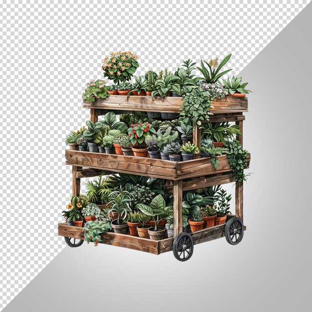 PSD a wooden cart with a planter