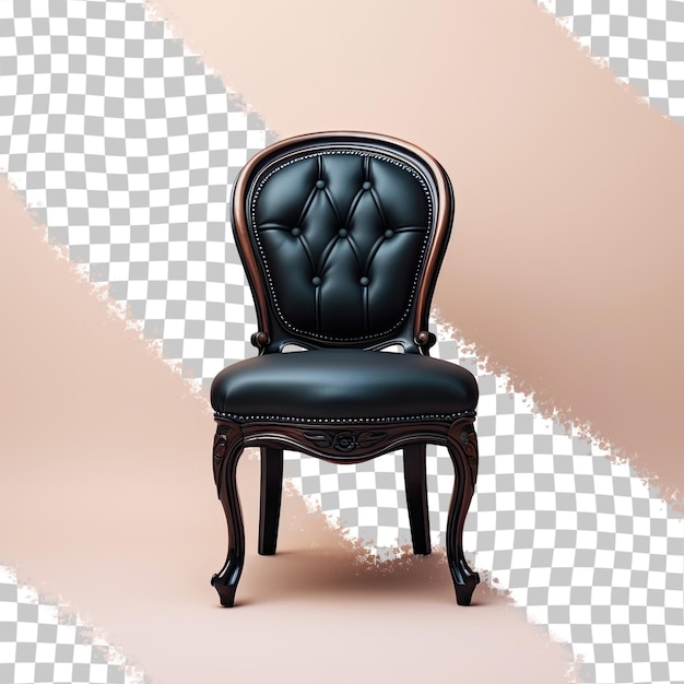 PSD wooden chair with black leather upholstery on transparent background