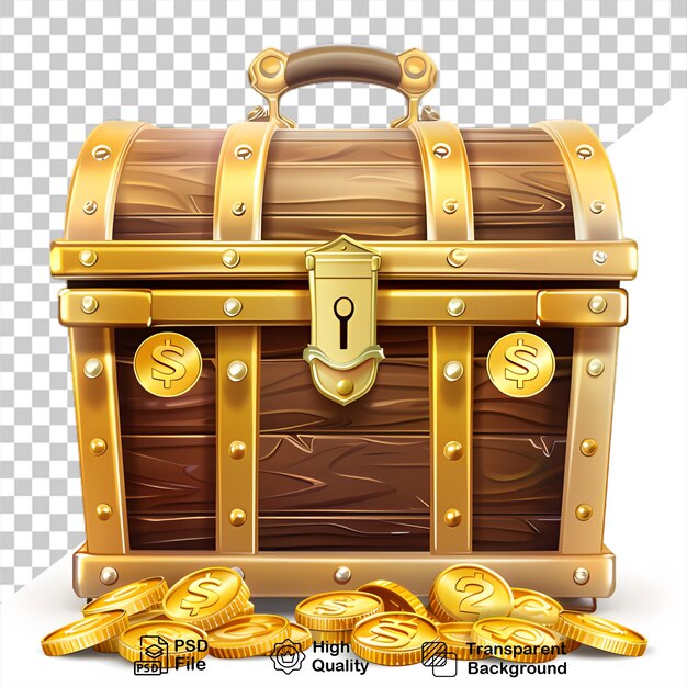 PSD a wooden chest with gold coins on transparent background