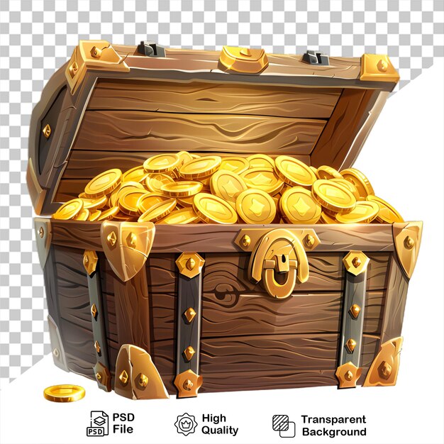 PSD a wooden chest with gold coins on transparent background