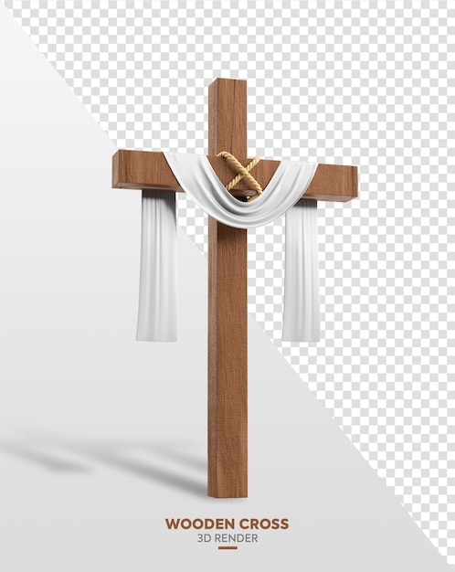 PSD wooden christian cross element 3d for easter