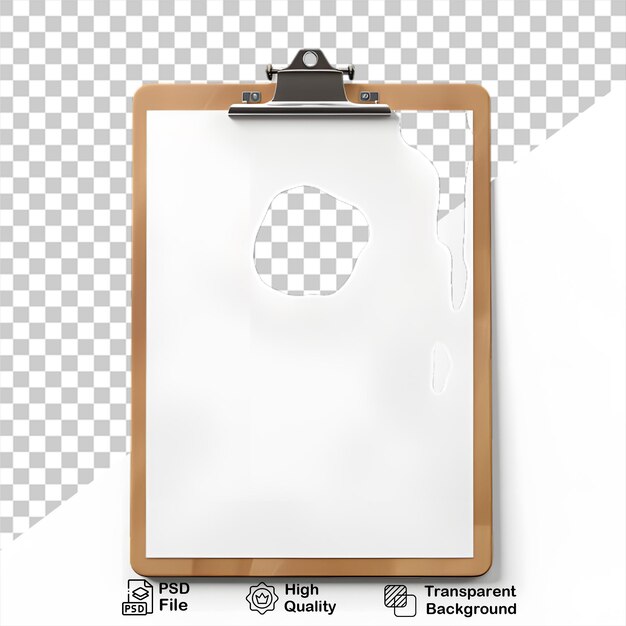 Scheda in legno con carta bianca isolata su sfondo trasparente include file png