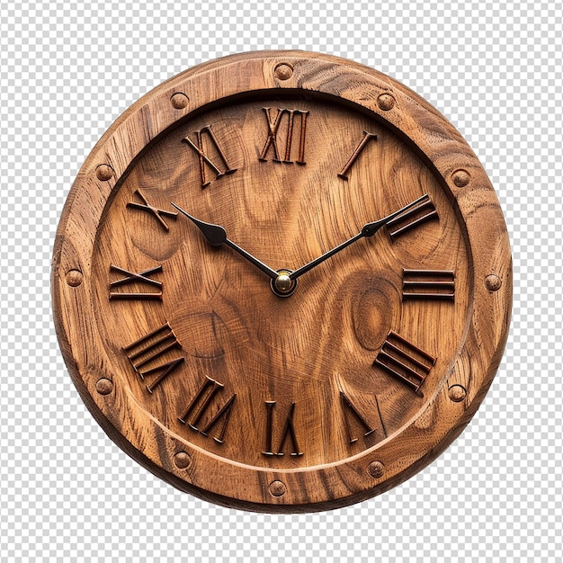 PSD wooden clock isolated on transparent background png