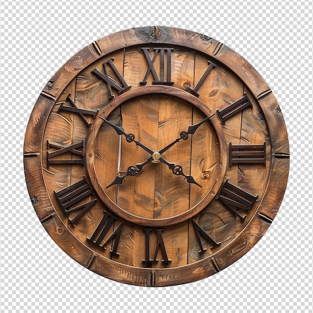 Wooden clock isolated on transparent background png