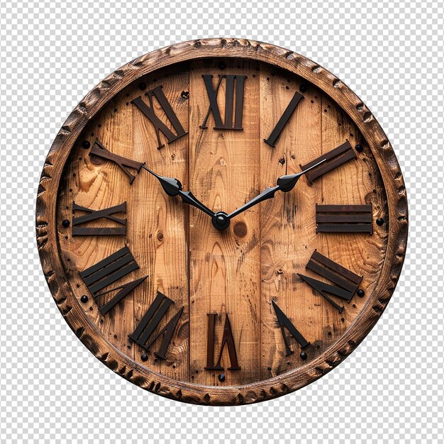 PSD wooden clock isolated on transparent background png