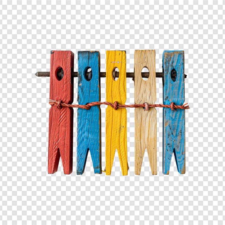 PSD wooden clothespins isolated on transparent background