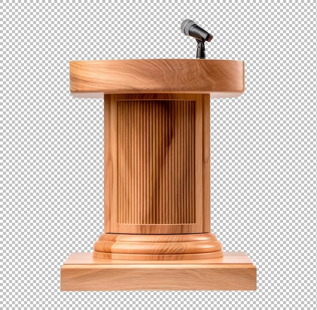 Wooden conference lectern with microphone isolated on a transparent background