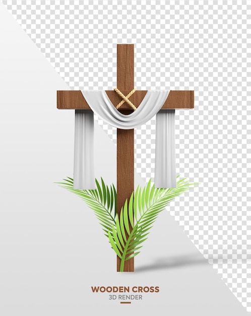 PSD wooden cross for palm sunday element 3d