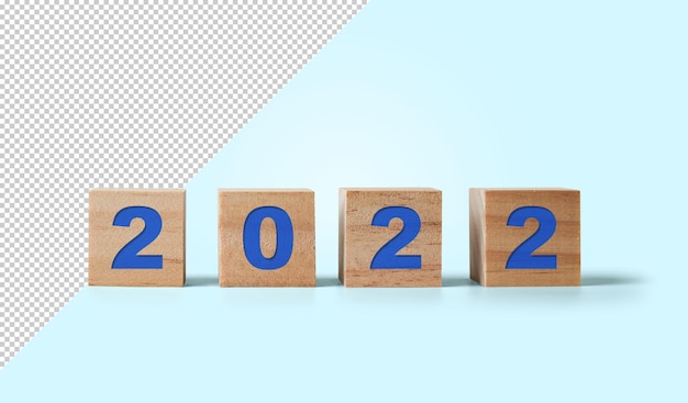 PSD wooden cubes with the year number 2022, new year concept