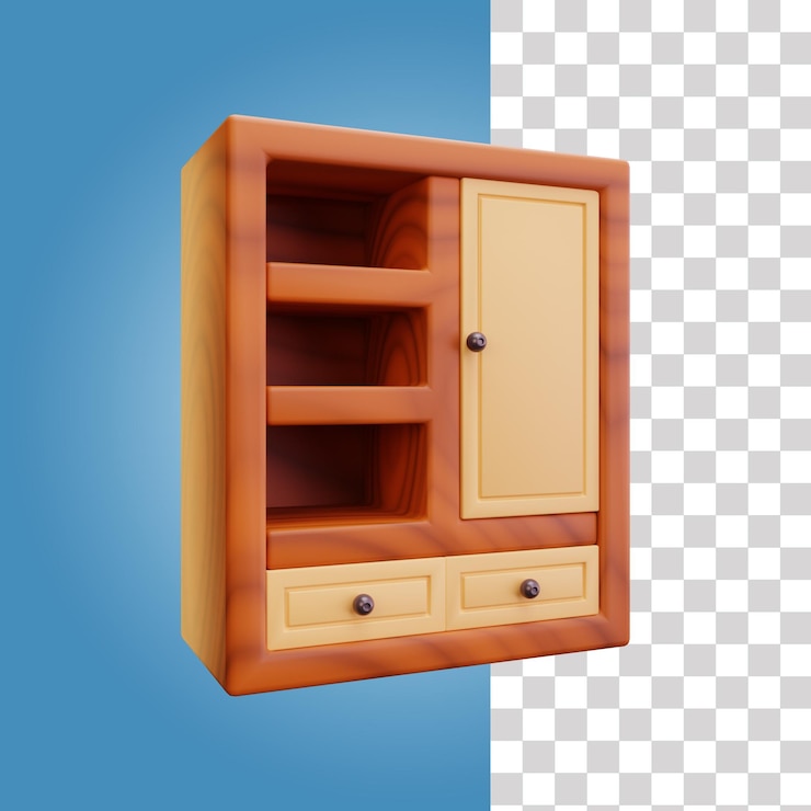 PSD wooden cupboard 3d icon