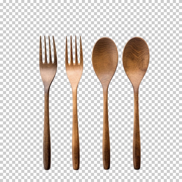 PSD wooden cutlery cutlery set cutlery cartoon spoon plate spoon fork isolated on transparent background