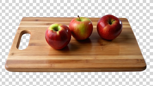 PSD wooden cutting board on apples isolated on transparent background
