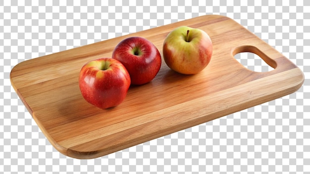 Tavola da taglio in legno su mele isolate su uno sfondo trasparente