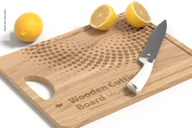 PSD wooden cutting board mockup, perspective