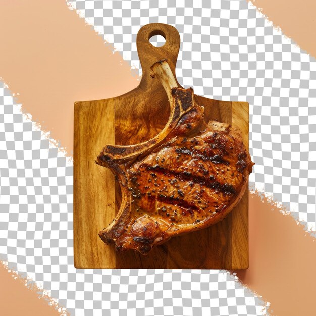 PSD a wooden cutting board with a piece of meat on it