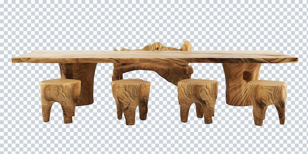 Wooden dining table from old tree. Furniture