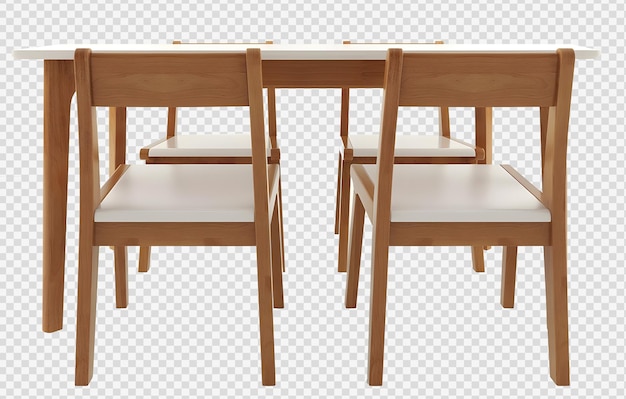 PSD wooden dining table set 4 on transparent background. 3d rendering