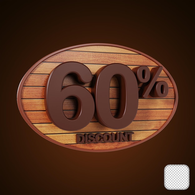 Sconto in legno del 60% di sconto sull'illustrazione 3d